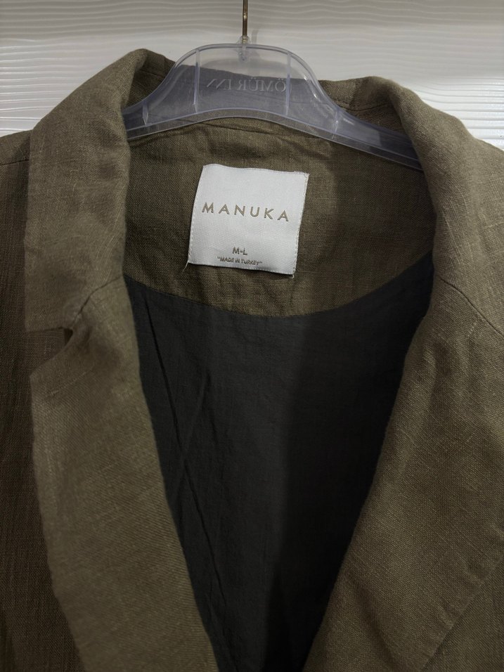 Manuka Keten Oversize Blazer Ceket Haki - Görsel 2