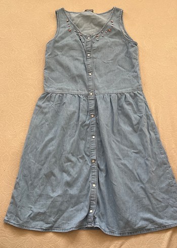 Gri Denim Midi Boy Düğmeli Elbise