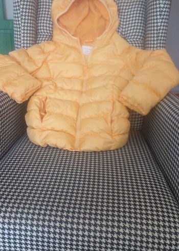 12-13 Yaş Beden Sarı Kız Çocuk Puff Mont, Orta Boy, Rahat Kesim