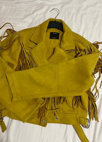 Sarı Süet Kısa Püsküllü Kadın Deri Ceket - Görsel 3