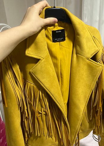 Sarı Süet Kısa Püsküllü Kadın Deri Ceket - Görsel 7