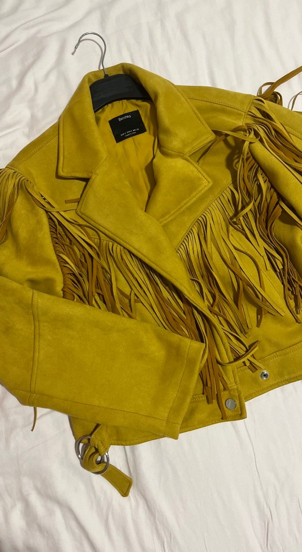 Sarı Süet Kısa Püsküllü Kadın Deri Ceket - Görsel 2