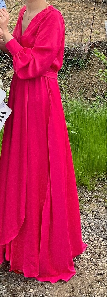 Pembe uzun elbise - Görsel 5