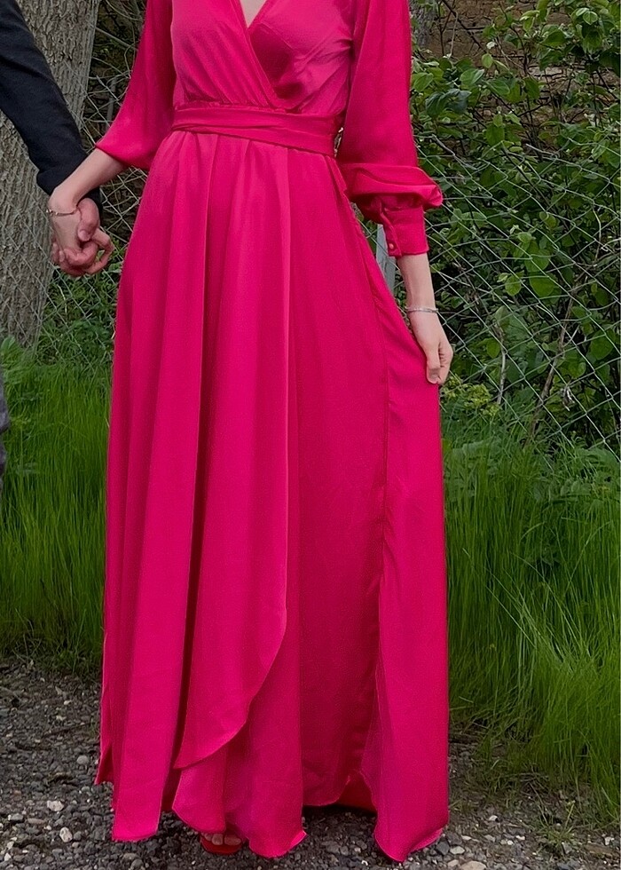 Pembe uzun elbise - Görsel 2