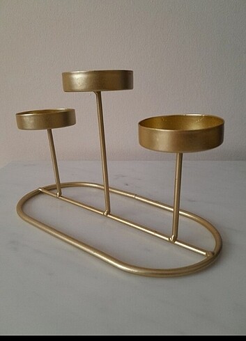 Beden altın Renk LCW home 3lü mumluk şamdan gold altin