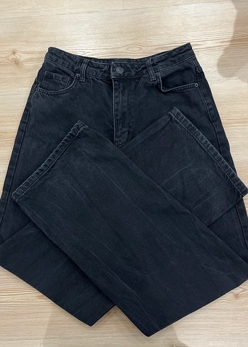 Siyah Bol Kesim Midi Kot Pantolon