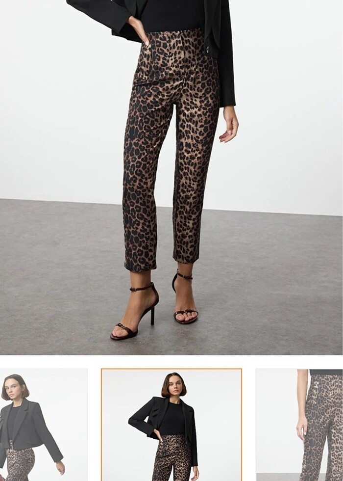 Leopar cigarette kalıp yüksel bel pantolon - Görsel 2