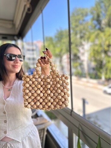 Ahşap boncuk çanta