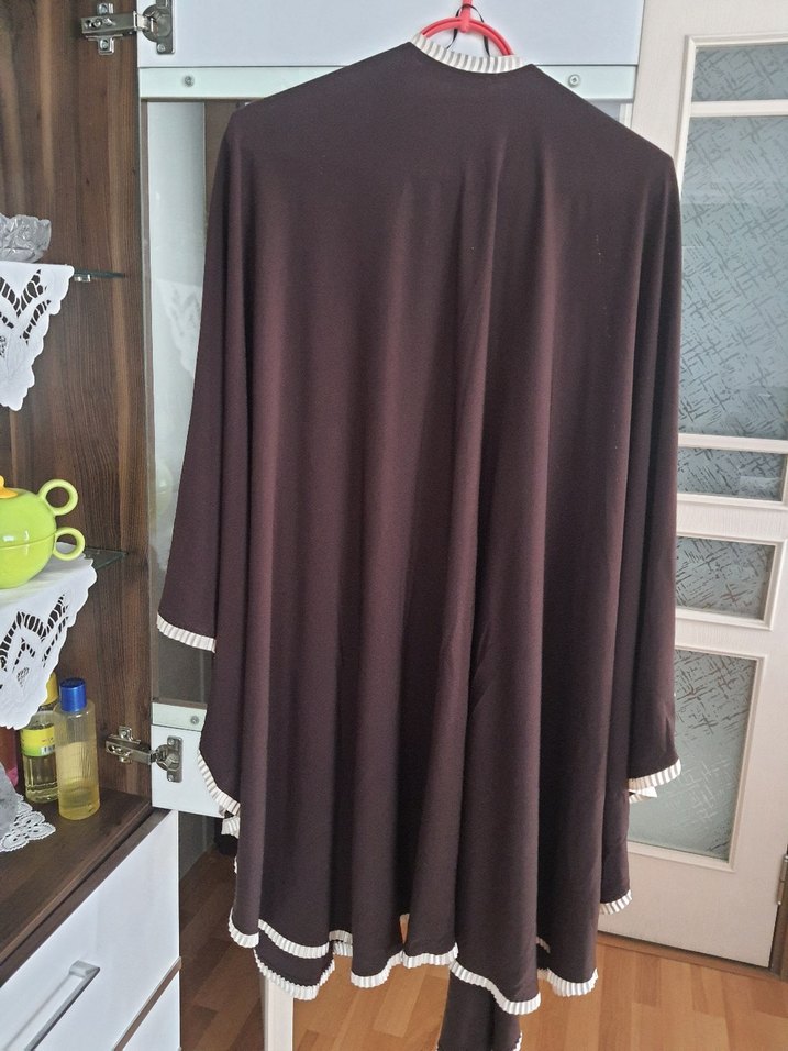 Uzun Kollu Kahverengi pelerin panço - Görsel 3