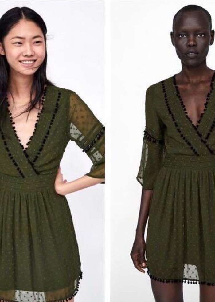 Zara haki renk şık elbise - Görsel 2