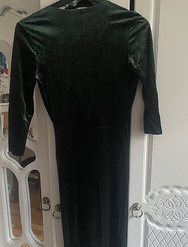 Zara haki yeşil kadife elbise - Görsel 7