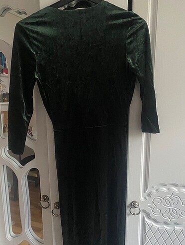 Zara haki yeşil kadife elbise - Görsel 6