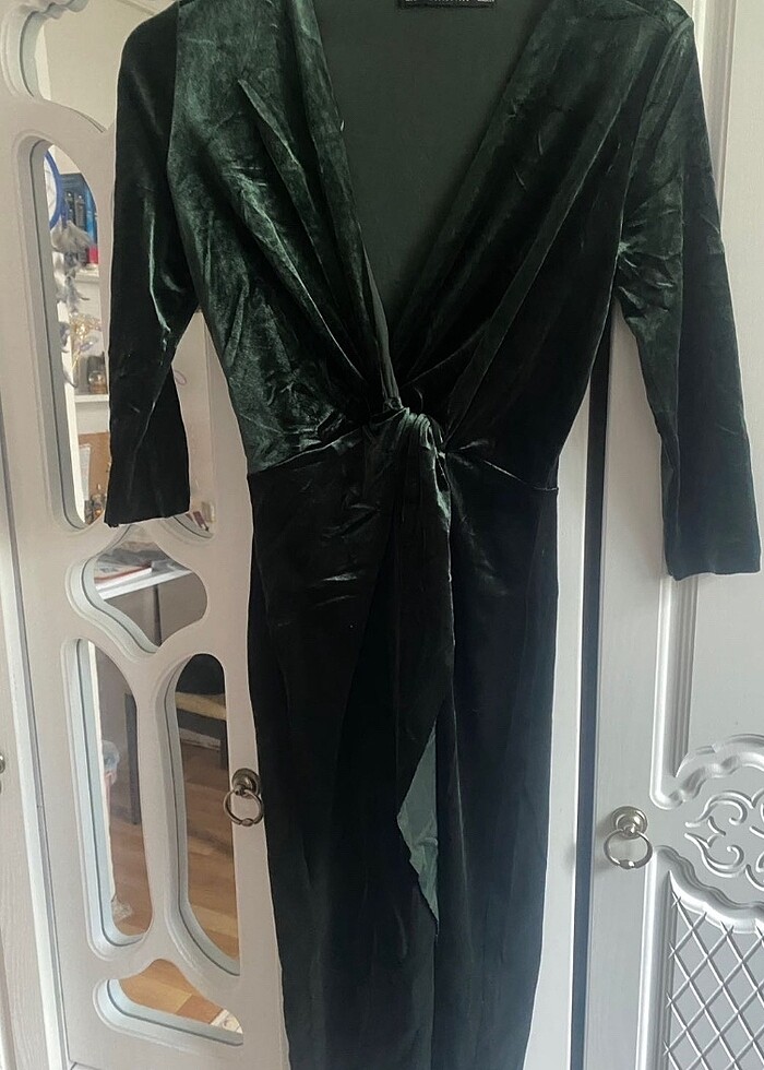 Zara haki yeşil kadife elbise - Görsel 2