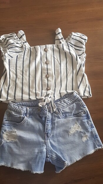 Zara bluz kot şort ikili set