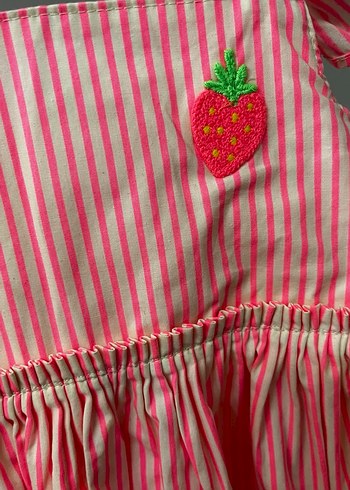 Pembe Çizgili Fırfırlı Kız Elbisesi - Görsel 4