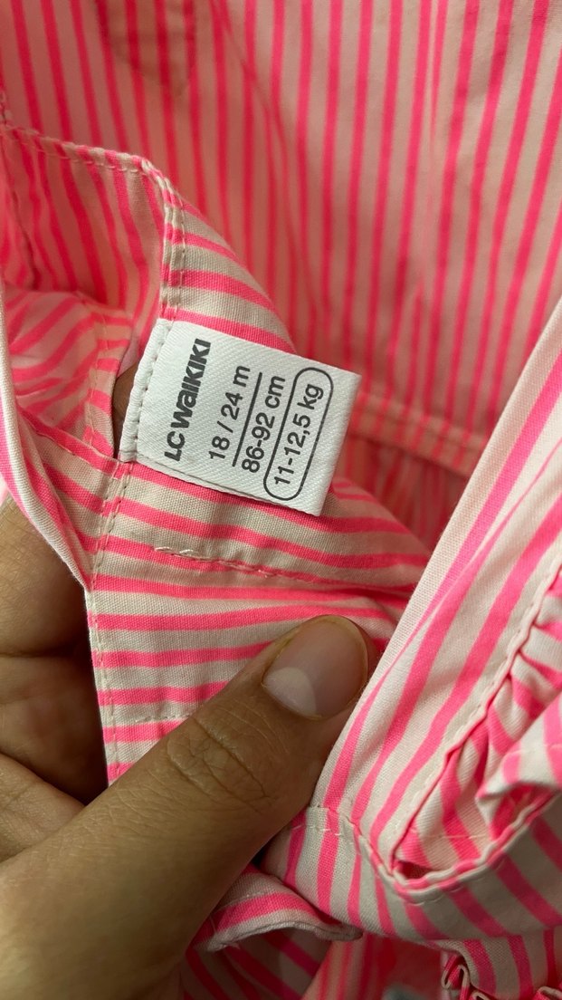 Pembe Çizgili Fırfırlı Kız Elbisesi - Görsel 3