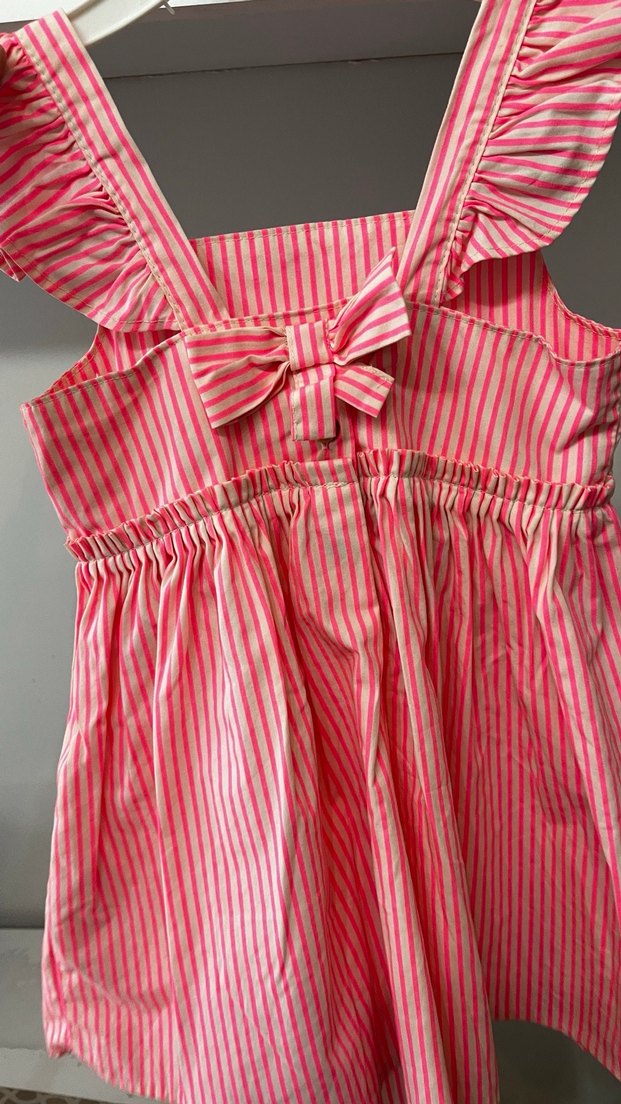 Pembe Çizgili Fırfırlı Kız Elbisesi - Görsel 2