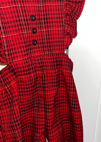 Kırmızı Kareli Fırfırlı Kız Elbisesi - Görsel 2