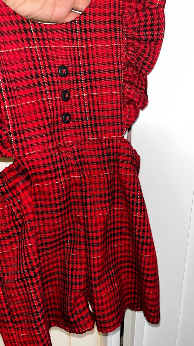 Kırmızı Kareli Fırfırlı Kız Elbisesi - Görsel 2