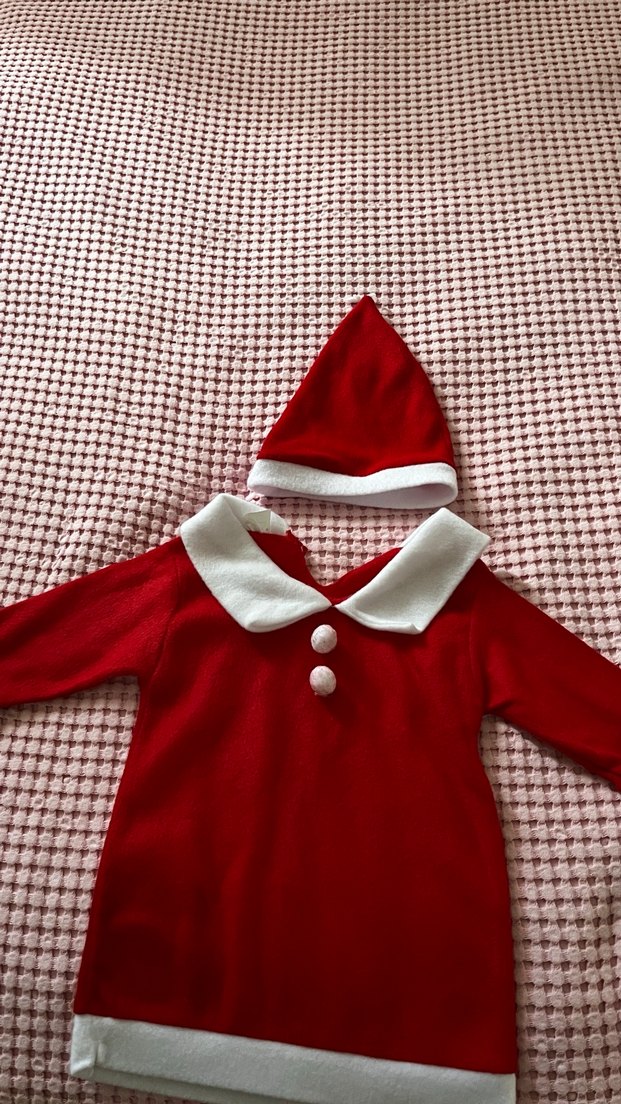 Noel kostüm Kırmızı Kapüşonlu Bebek elbise - Görsel 4
