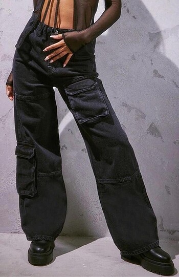 Y2K Recycled Black Kargo Pantolon