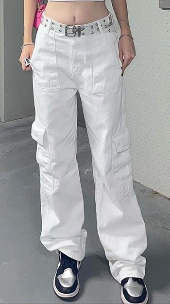 Urban Outfitters Y2K Beyaz Kargo Pantolon