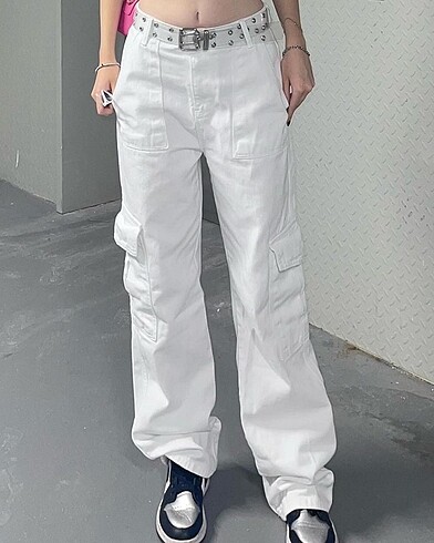 m Beden beyaz Renk Y2K Beyaz Kargo Pantolon