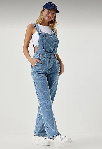 xl Beden Unisex Mavi Denim Büyük Cep Tulum