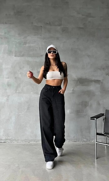 Baggy Model Siyah Denim Bol Kalıp Jean