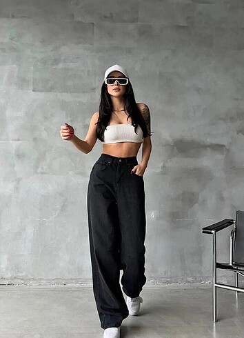 Baggy Model Siyah Denim Bol Kalıp Jean