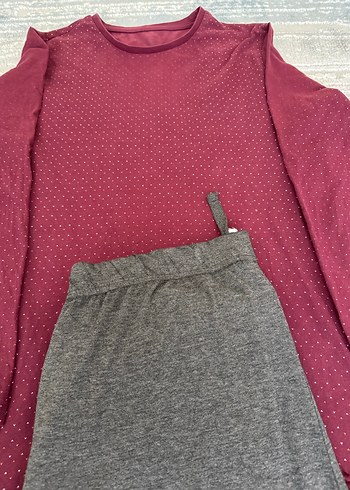 Erkek Bordo Üst ve Gri Midi Pijama Takımı - Görsel 2