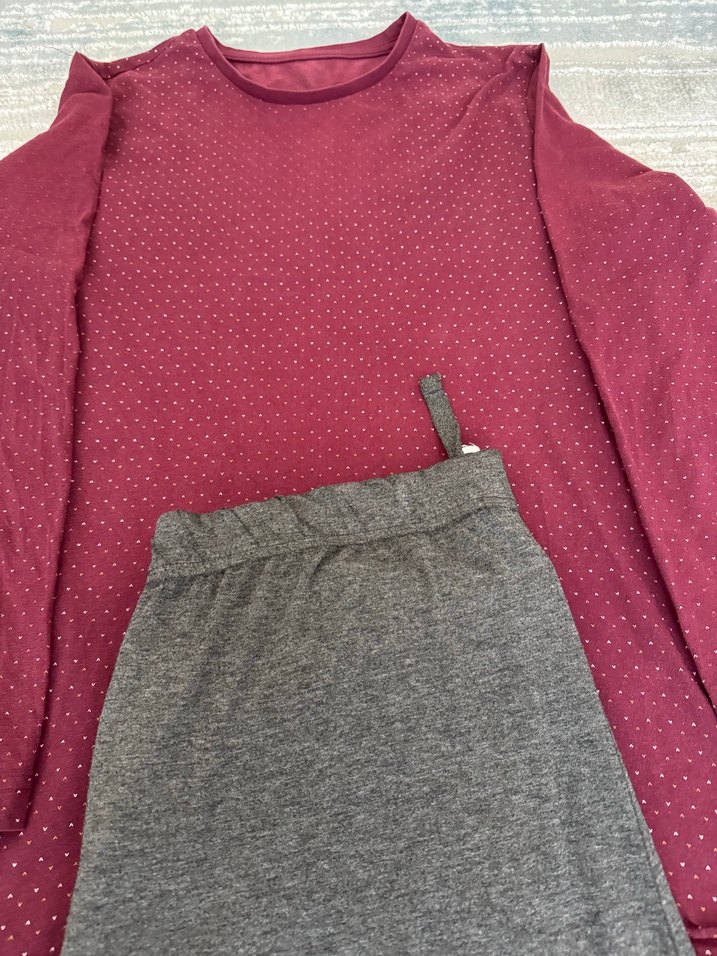 Erkek Bordo Üst ve Gri Midi Pijama Takımı - Görsel 2