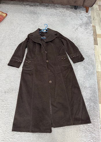 Düğmeli Uzun Kahverengi Kadın Kaban - Görsel 2