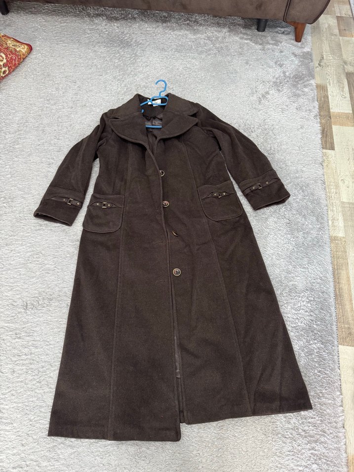 Düğmeli Uzun Kahverengi Kadın Kaban - Görsel 2