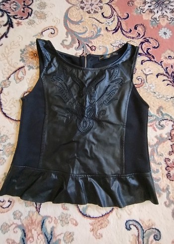 Siyah Deri Fermuarlı asklı Kadın bluz sıfır gibi ürün - Görsel 3
