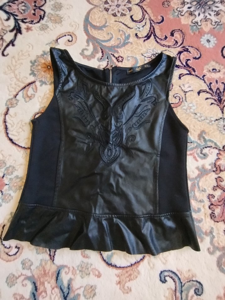 Siyah Deri Fermuarlı asklı Kadın bluz sıfır gibi ürün - Görsel 3