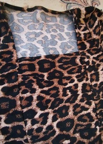 Leopar Desenli Uzun kare Yakalı Elbise38 40 uyumlu kemerli - Görsel 5