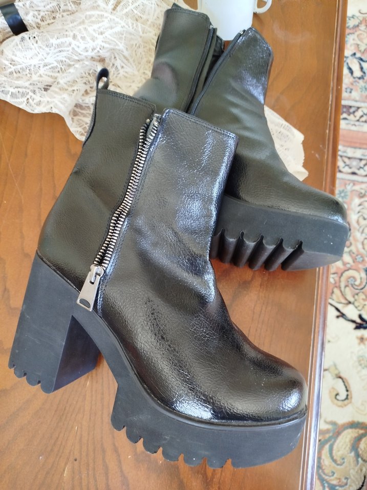 fiyat uygun sorunsuz Siyah Deri Kadın topuklu dar kalıp 39 olur - Görsel 3