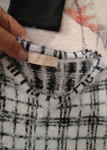 Gri Çizgili Pilili Kadın Kumaş Pantolon kazak takım - Görsel 4