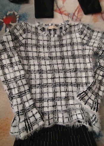 Gri Çizgili Pilili Kadın Kumaş Pantolon kazak takım - Görsel 3