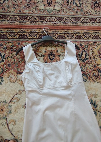 Dantel Detaylı Beyaz Bohem midi boy kot Elbise - Görsel 5