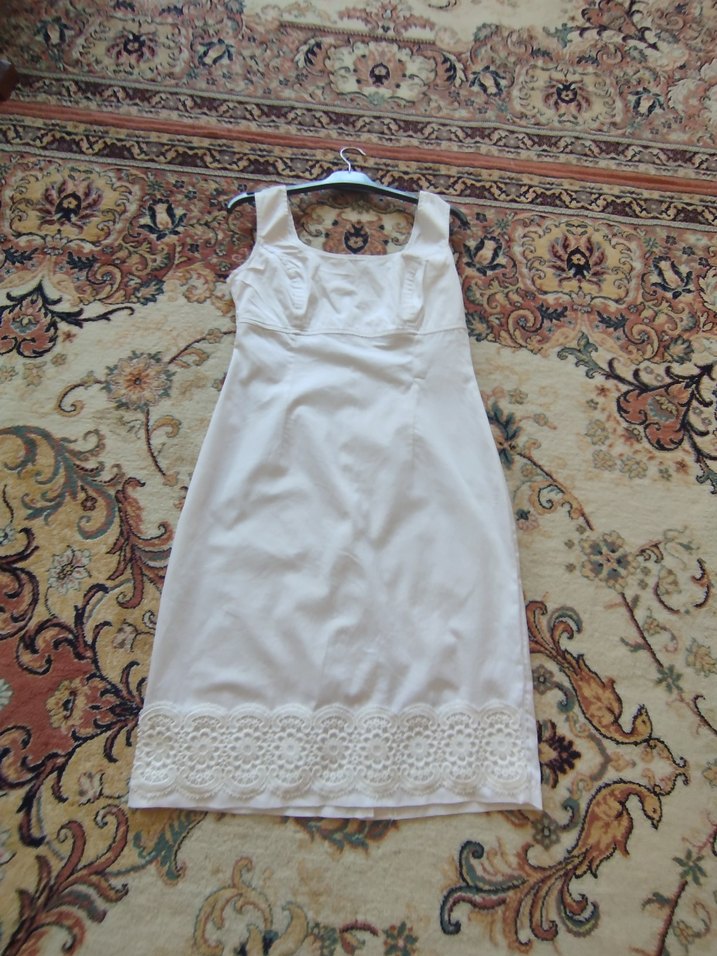 Dantel Detaylı Beyaz Bohem midi boy kot Elbise - Görsel 2