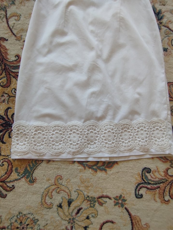 Dantel Detaylı Beyaz Bohem midi boy kot Elbise - Görsel 3