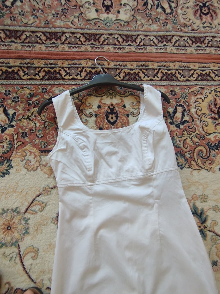 Dantel Detaylı Beyaz Bohem midi boy kot Elbise - Görsel 5