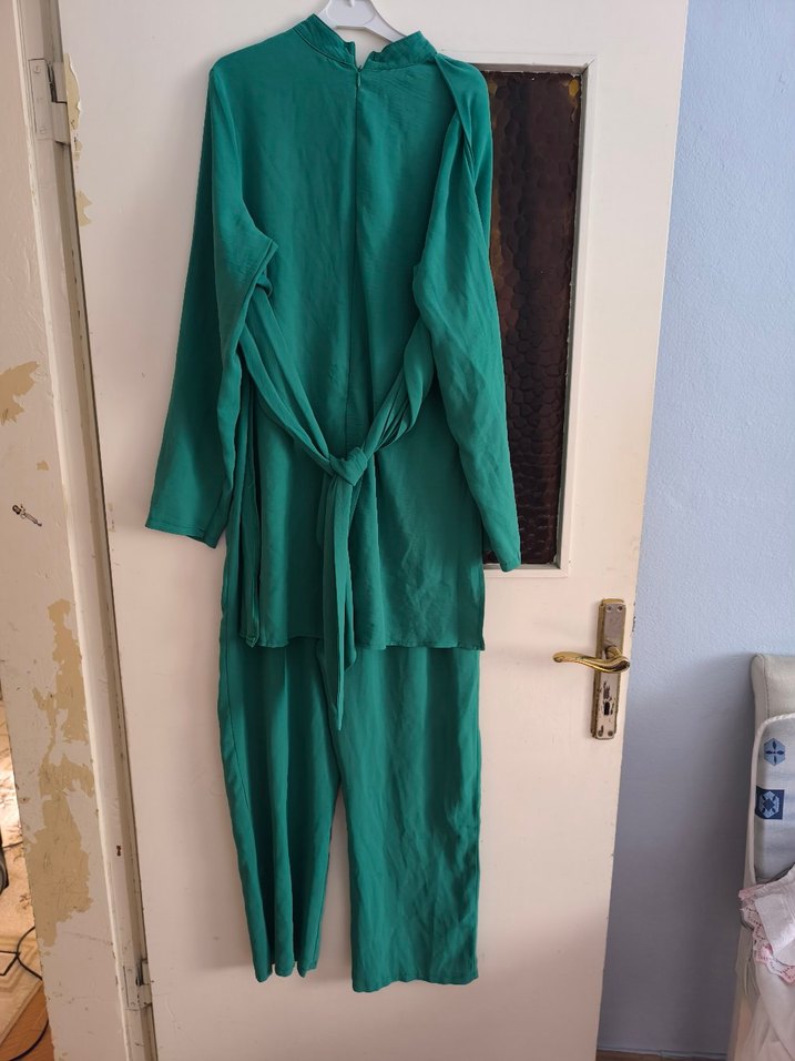 Kadın Yeşil Uzun Keten Tulum - Görsel 2