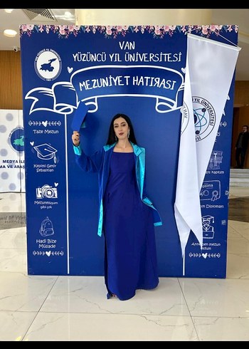 Mavi Drapeli Uzun Mezuniyet Elbisesi - Görsel 3