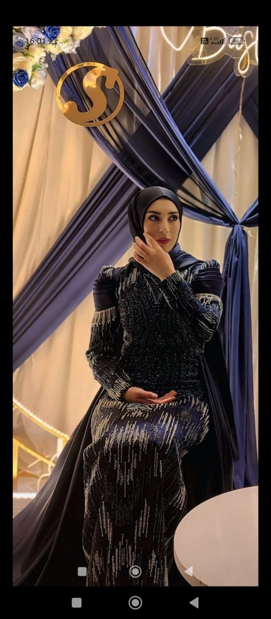 Lacivert Uzun Kol Drapeli Tesettür Abiye - Görsel 2