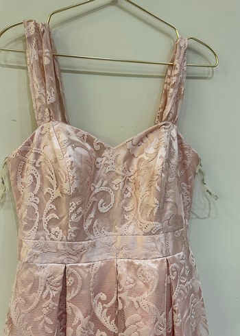 Pembe Nakışlı Dantelli Uzun Abiye Elbise - Görsel 3