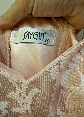 Pembe Nakışlı Dantelli Uzun Abiye Elbise - Görsel 6