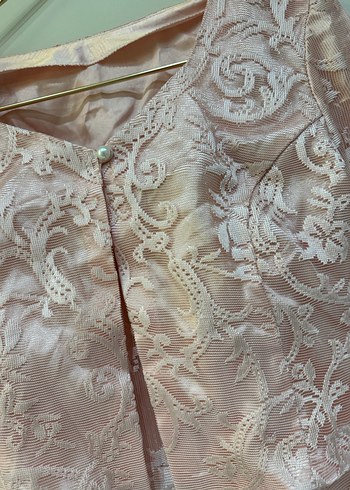 Pembe Nakışlı Dantelli Uzun Abiye Elbise - Görsel 9